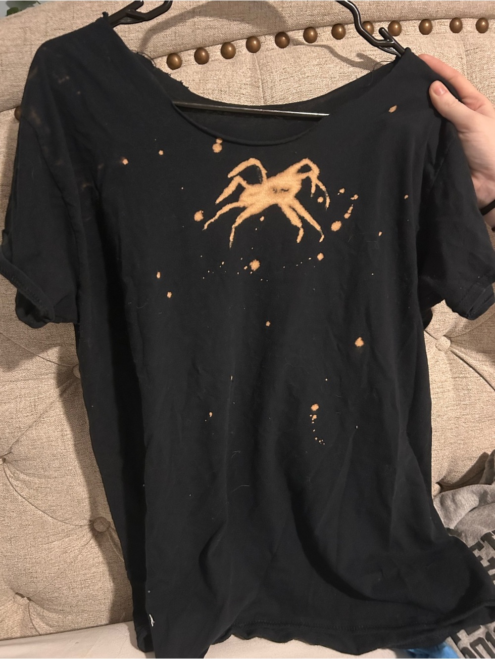 Black Tee with Bleach Spider Graphic